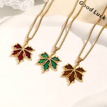 一条简约别致的304不锈钢枫叶项链，可作毛衣链佩戴，轻盈奢华，百搭日常百搭。 - 金色 - 查看 1