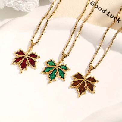 1 Piece Of Simple And Distinctive 304 Stainless Steel Maple Leaf Necklace Sweater Chain For Women Light Luxury, Versatile For Everyday Wear
