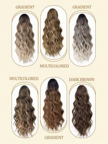 16 Inch Brown Ombre Black To Brown To Gray Wavy Synthetic Fiber Ponytail Hair Extension, Suitable For Women Christmas, Halloween, Music Festival, Party And Daily Use - Two-Tone - View 6