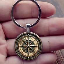Vintage Compass Keychain-Durable Bag Charm&Car Pendant, Ideal Home Decor Gift For Men, Anniversary, Christmas, Thanksgiving 2D Flat Navigation Compass Design Key Ring Gift Ideas Bag Charms Car Teacher Friend Sister - A - 查看 2