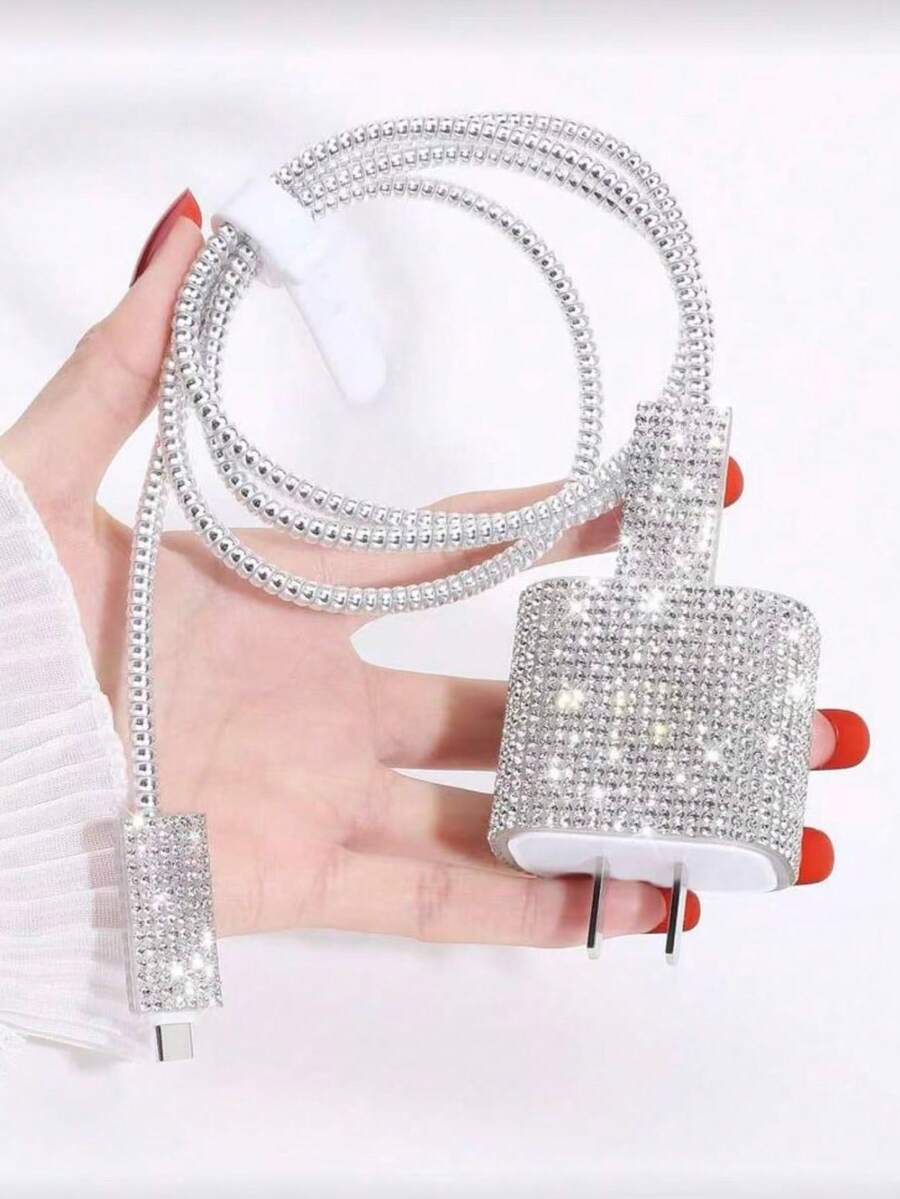 5pcs Rhinestone Data Cable Protector & Charger Head Cover Set Charger Protector,Valentine's Day Gifts, Ramadan Accessory Small Gifts - Multicolor - View 1