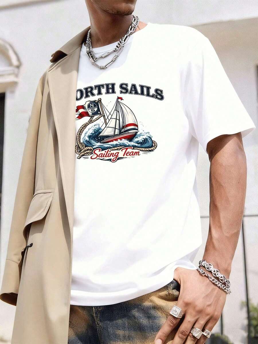 Maglietta grafica North Sails Sailing Team in cotone di prima qualità, casual, comoda, resistente, con stampa grafica unica - Bianco - Visualizzare 1