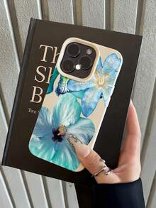 Funda de teléfono a prueba de golpes de cobertura total de TPU con diseño minimalista de flor de hibisco blanca y azul, compatible con modelos Apple 17, 16, 15, 14, 13, 12, 11, Pro Max y Air. También compatible con la serie . - Multicolor - Ver 3