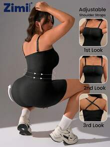 Zimi Collection 1pc Plus Size Seamless Shapewear, Women 1XL-4XL Beige, Adjustable Straps, High Waist Shorts Jumpsuit, Suitable For Gym Workout, Daily Wear, Dress Layering - Black - View 5