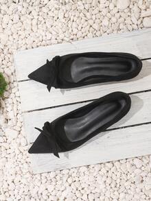 Women's Fashion Pointed Toe Black Bow Slip-On Casual Flat Shoes, Spring/Summer - Black - View 5