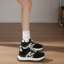 2026 New Soft Leather Women Thick Sole White Sneakers, Fashion Versatile Spring/Autumn Casual Lightweight Trainers For Students - Black - View 6