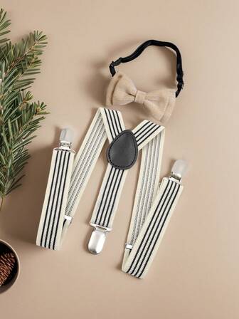 Luobobeibei 2pcs/Set Kids Classic Elegant Suspender & Bow Tie Set, Adjustable High Elastic Straps, Suitable For School, Performance, Birthday Party And Daily Wear