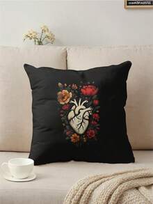 1件黑色背景花卉印花装饰枕套，家居装饰靠垫套，不含填充物，斋月、情人节礼物及装饰枕 - 彩色 - 查看 18