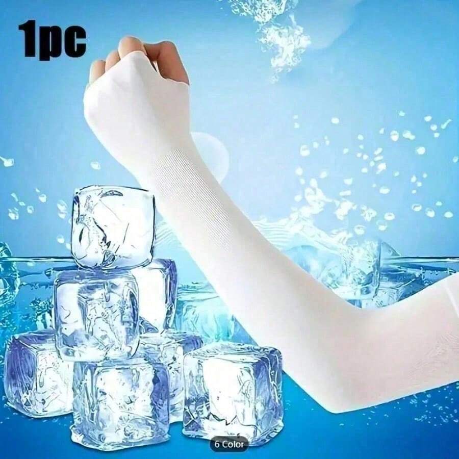 Summer Essential! Ice Silk UV Protection Sleeves - SPF50+ Breathable Arm Covers For Cycling, Driving & Outdoor Styling, A Must-Have For Sun-Lovers!Ice Silk Sunscreen Arm Sleeves, UPF 50+ UV Protection, Breathable Nylon Arm Covers For Outdoor Cycling And Sports - White - View 1
