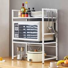 3-Tier Expandable Microwave Oven Rack Countertop For Kitchen, Microwave Shelf Stand Metal With 6 Hooks, Baker Rack, Adjustable Kitchen Shelf Organizer Black - 黑色 - 查看 5