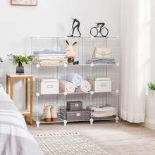 CYPNEstanteria Modular Malla Almacenamiento de 9 cubos Montaje DIYOrganizador de Almacenamiento de Cubos de Alambre con Tabique de Plástico PP Estantería Modular Apto para Dormitorio Salón ArmarioFashion - Blanco-6 - Ver 3