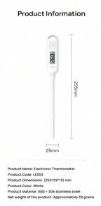 DELI LE553 Thermometer: High-Precision Measurement, Numerical Lock Function, Intelligent Power-Saving Automatic Sleep Design, Durable Probe, Fast Response, White.