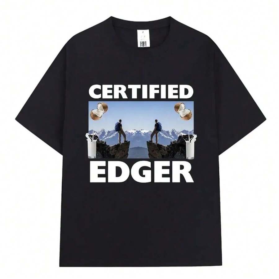 Camiseta Edger Memeprinted sin tuercas, divertida y cómoda, ropa de moda casual oversize para mujeres, ropa de verano Harajuku streetwear - Negro - Ver 1