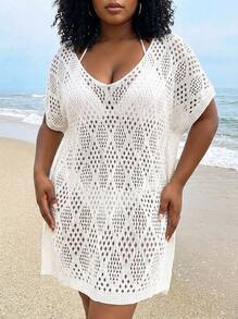 Sultry Sol 女士宽松镂空泳衣罩衫（不含比基尼），休闲时尚 - 白色 - 查看 2