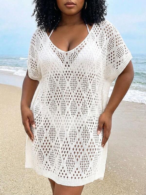 Sultry Sol Women Loose Hollow Out Swimsuit Cover Up Top (Bikini Not Included), Casual Fashion