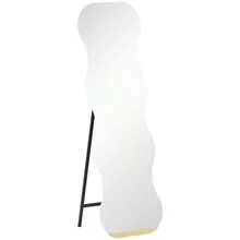Full-Length Frameless Mirror, Wooden Base, Can Be Positioned As Desired, Wavy Shape, Black - White - View 9