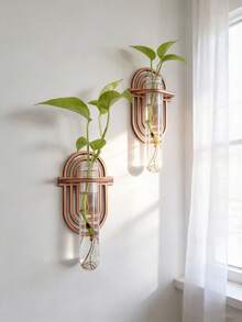 1个室内植物壁挂式种植架，植物繁殖站壁挂式，植物繁殖瓶，带木架的壁挂式繁殖站，多层塑料试管种植架，壁挂式生态瓶，适用于家庭办公室植物悬挂架、花瓶、墙面装饰、水培扦插，带木架，适用于水培植物，独特的园艺用品，适合女性、妈妈、植物爱好者、家居装饰、房间装饰、墙面装饰礼物、生日毕业礼物 - 原木色 - 查看 4