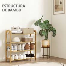 HOMCOM Zapatero de 4 Niveles Estantería para Zapatos de Bambú para 12 Pares de Zapatos para Entrada Pasillo Dormitorio 67,5x24,7x72 cm - Madera Natural - Ver 2