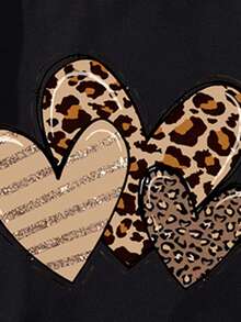 2pcs Girls Leopard Print Round Neck Short Sleeve Casual Top And Elastic Waist Ruffle Hem Skirt Set, Summer - Black - View 5