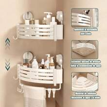 CYPNEsquinero para Baño Regadera Ventosa Repisas Sin Taladro Organizador de Regadera Metal de Aluminio Porta Shampoo Antióxido Estante Organizador Baño Blanco 2 Unidades Marfil TofaneyFashion - 227900803 - Ver 4