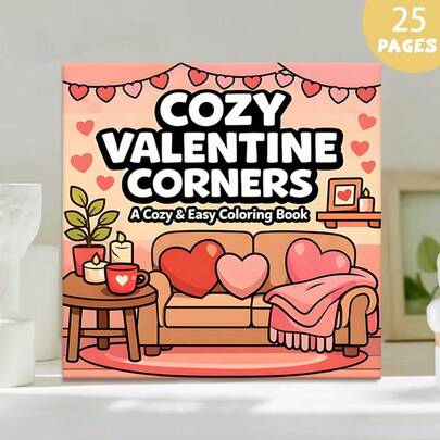 (Upgraded Deluxe Edition, Thicker Paper, 20.5*20.5cm) "Cozy Valentine's Corner Coloring Book: 25 Adorable Relaxing Pages", Suitable For Couples And Families, Ideal For Gatherings, Valentine's Day, Birthdays And Other Holidays. Painting And Learning Supplies, 25 Pages, Book, Coloring Book, Learning Supplies, School, Christmas, Halloween, Birthday, Back To School Gift, Coloring Book, Watercolor & Painting Book, Adult Coloring Book