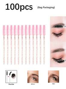 200/100/50/10支装睫毛膏刷、带容器的眼影棒、一次性斜角眉刷、睫毛嫁接刷、眉刷、蓖麻油刷（水晶粉）、眉刷、眼影刷、螺旋刷、螺旋刷 - 彩色 - 查看 12