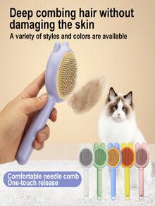 Self-Cleaning Pet Brush | Gentle Deshedding Brush, Suitable For Cats & Dogs, Durable Plastic & Stainless Steel Bristles, No Charging Design - Multicolor - View 4