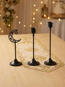 Ramadan Moon/Star Candle Holders, Black Metal Cone Candle Holder Set, Decorative Candle Holders For Dining Table, Home Decor, Room Decor, Party And Holiday Decor With Stars, Moons, Lanterns - A Perfect Gift For Family And Friends - Black - View 13