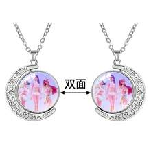 1pc Fashionable Crescent Moon Gemstone Necklace, KPOP Idol Group Reversible Pendant, Elegant Couple Accessory - Multicolor - View 8