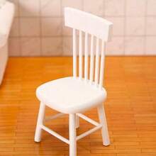 1:12 Scale Mini White Dining Table Set, Including 1 Dining Table And 4 Chairs, Small Furniture Model For Bedroom Scene Display, Vintage Dining Table, Office Desk Decor, Dollhouse Decoration, Handicraft, Retro Home Decor Model, Holiday Gift, Birthday Gift, Christmas, Halloween, Adding Color To Life. - White - View 10