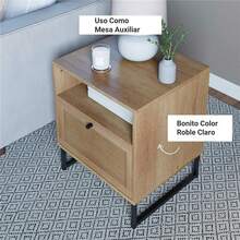 Buro, Buros para Recamara, Mesa de Noche con Cajones Madera, Mesita Noche de Ratán, Burós Minimalistas, Night Stand, Beige - Beis - Ver 7