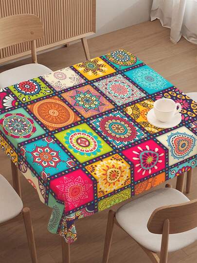 1件波西米亚风图案方形桌旗，波西米亚风格装饰桌布，生日派对装饰，婴儿派对用品，家庭节日派对装饰，家居装饰，房间装饰，餐桌摆件，派对礼品，装饰桌布，装饰点缀，节日礼物