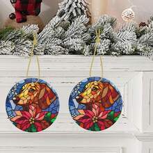 Stained Glass Dachshund Ceramic Christmas Hanging Ornament For Xmas Tree Wedding Holiday Party Home Decor - 臘腸犬 - 查看 8
