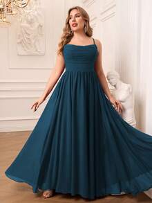 AOSHABABI Navy Blue Draped Chiffon Elegant Women's Evening Gown, Suitable For All Formal Occasions, Galas, Wedding Guests, Music Festivals, Holiday Parties, Graduation Dances, Cocktail Parties, Dates, Vacations, And Bridesmaid Dresses Spring Party - Navy Blue - View 3