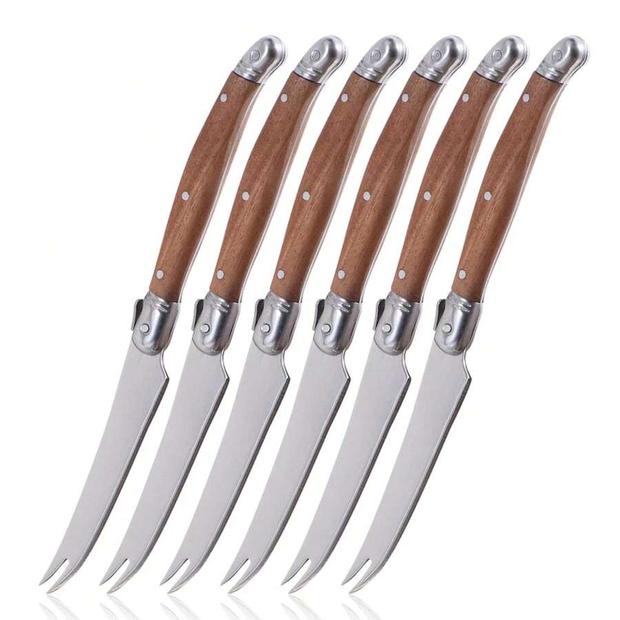 Juego de cuchillos de queso Jaswehome Laguiole, cuchillo de punta, madera de sapeli natural, rebanador multifuncional, cuchillo de queso suave y semiduro - 4 piezas - Ver 1