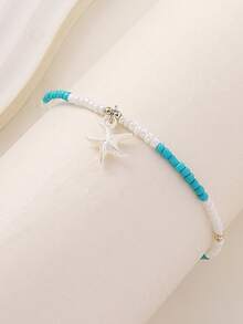 1pc Bohemian Style Single Layer Beaded Starfish Pendant Anklet, Suitable For Women Beach Vacation, Casual Daily Wear