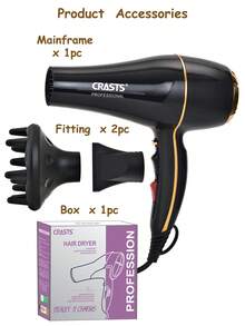 CRASTS Professional Hair Dryer & Straightener Set, High-Power Hair Dryer, Hair Stylist Salon Use, Hair Straightener, 2-In-1 Styling Set, Hair Dryer & Straightener Gift Set - Black - View 8
