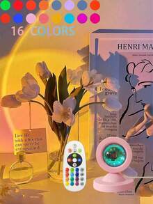 1个RGB日落灯,配有大遥控器,16色日落灯,热门直播氛围灯,LED投影氛围灯,360°旋转,彩虹灯,日落投影灯,RGB日落灯,浪漫视觉氛围灯,USB投影仪,适用于摄影照明、装饰、自拍、直播、客厅卧室装饰、房间装饰、墙面装饰 - 落日投影 - 查看 8