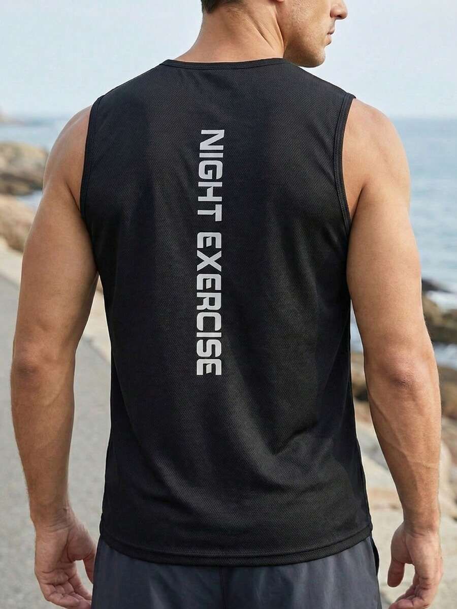 男士夏季健身吸汗背心,快乾無袖T恤,基本款黑色運動上衣,肌肉修身健身上衣 - 黑色 - 查看 1
