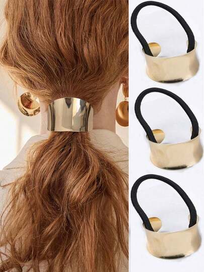 3pcs Metallic Shiny Concave Elastic Hair Ties, High-Quality Hair Accessories, Gift For Women