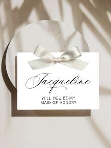 1/3pcs Custom Bridesmaid Proposal Card, Customize Text,Will You Be My Bridesmaid Card, Maid Of Honor, Satin Ribbon Bow,Bridesmaid Proposal Card,Satin Ribbon Bow, Bridal Party Invite - Multicolor - View 4