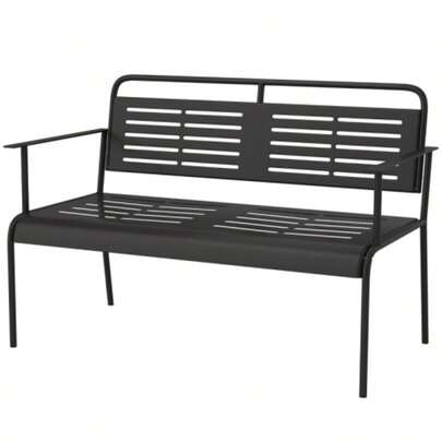 2-Seater Garden Bench, Slatted Bench, Water-Repellent Garden Furniture With Backrest And Armrests, Park Bench, 240 Kg Load Capacity, Balcony Bench For Patio Or Garden, 121 X 64 X 84 Cm, Black