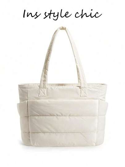 Nueva bolsa de mano blanca multifuncional de moda clásica, diseño sencillo, detalles acolchados, diseño de asa superior doble de un solo hombro, elegante bolso de hombro para damas, adecuado para negocios, viajes, compras, fiestas, Nochebuena y regalos de Navidad, opción perfecta para viajes navideños