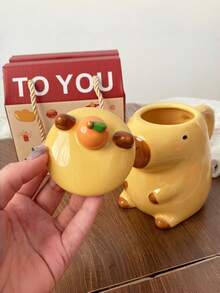 Kapybara keramisk mugg med lock, kreativ tecknad kapybaradesign keramisk kopp, intressant kapybaramugg för hemmabruk - Multifärgad - Visa 1