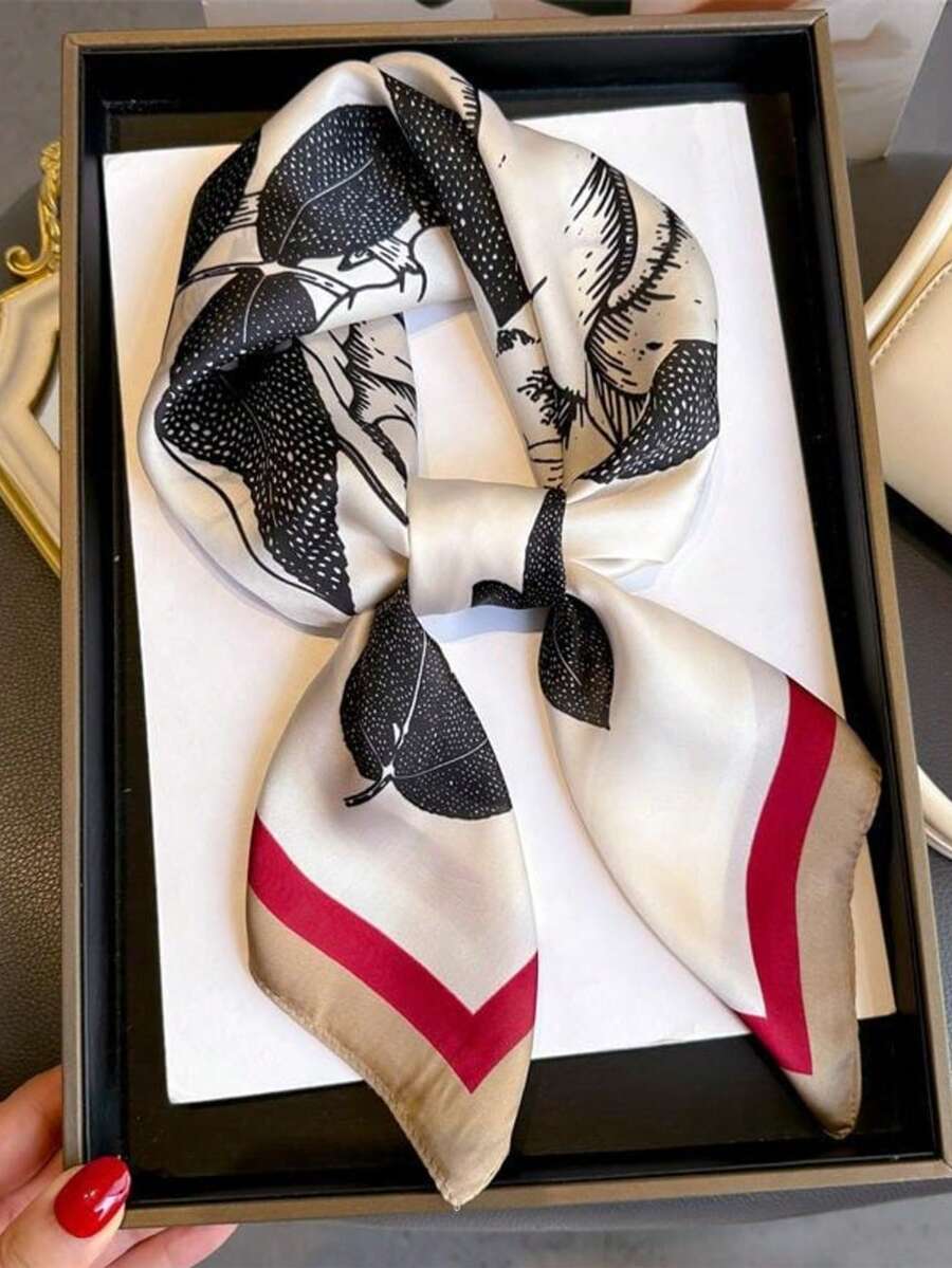 Women's Silk Touch Scarf, Square Scarf 70*70cm, Hair Scarf, Double-Sided Black Stripes - 香檳色 - 查看 1