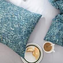 Blue Floral Duvet Cover Queen Soft Cotton Flower Pattern Botanical Bedding Sets 1 Duvet Cover With 2 Pillowcases Vintage Floral Style Variant 2 - 復古花卉 - 查看 4