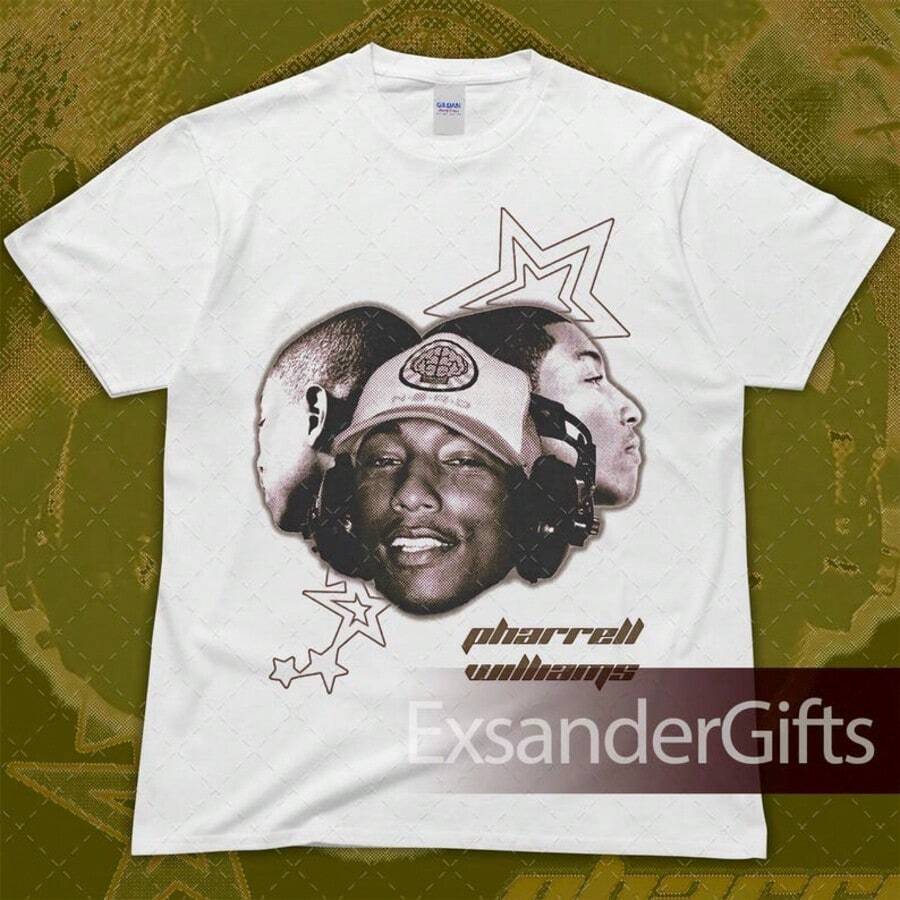 Limited Pharrell Williams Y2k Insipired Vintage Unisex Heavy Cotton Tee ID - 白色 - 查看 1