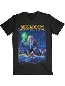 Men's Megadeth Rust In Peace 30th Anniversary Graphic T-Shirt - Slim Fit Crew Neck Short Sleeve, Bold Retro Band Artwork Tee, Machine Washable Summer Casual Shirt For Music Fans - 黑色 - 查看 1