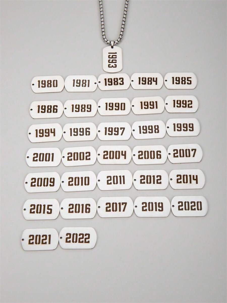 1 件装不锈钢长方形出生年份数字吊坠项链 男士生日礼物 - 彩色 - 查看 1
