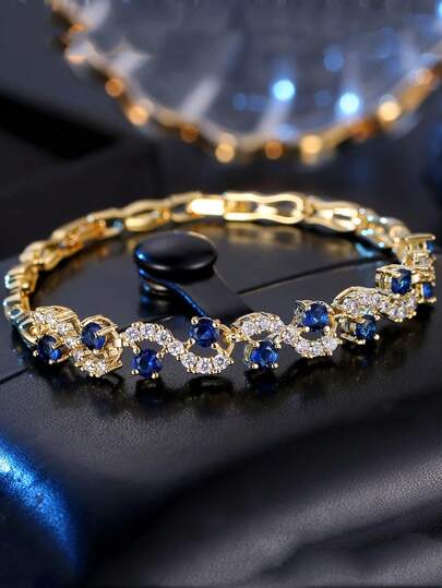 1 pieza Brazalete de circonita brillante para mujer, pulsera elegante y de moda con encantos, joyería exquisita de gemas de cristal, regalo para cena, fiesta de San Valentín